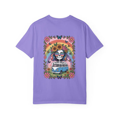 Day of the Dead VW Bus T-Shirt — Sugar Skull, Sunflower & Rainbow Hippie Tee