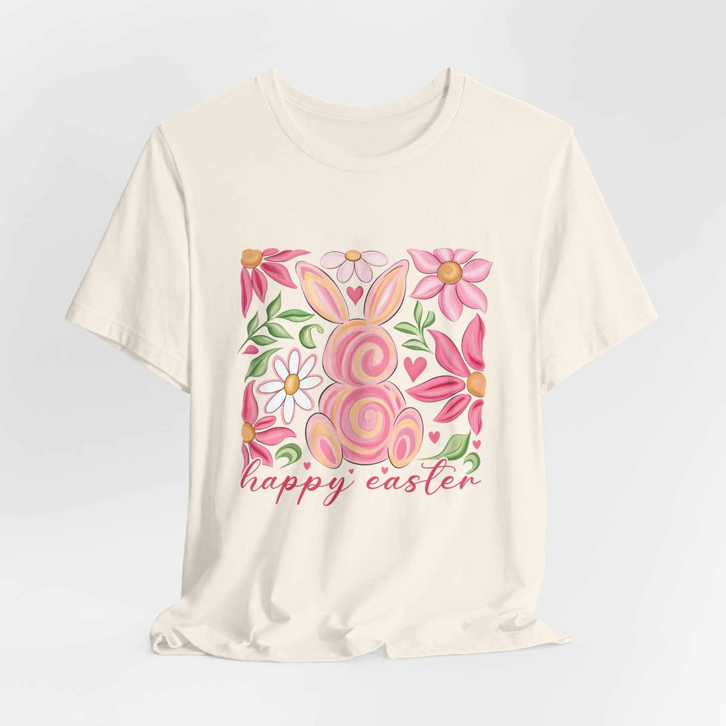 Easter Floral Bunny T-Shirt — "Happy Easter" Pastel Spring Tee
