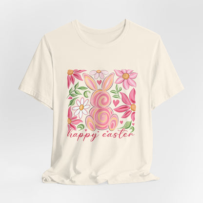 Easter Floral Bunny T-Shirt — "Happy Easter" Pastel Spring Tee