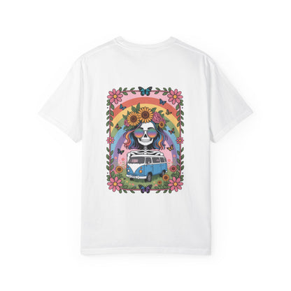 Day of the Dead VW Bus T-Shirt — Sugar Skull, Sunflower & Rainbow Hippie Tee