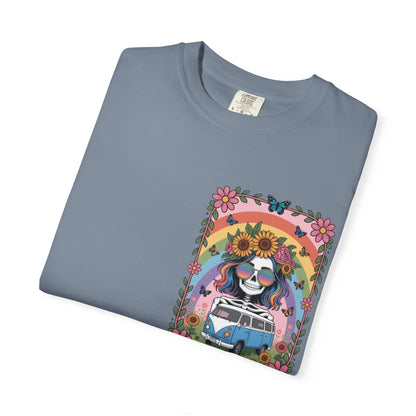 Day of the Dead VW Bus T-Shirt — Sugar Skull, Sunflower & Rainbow Hippie Tee