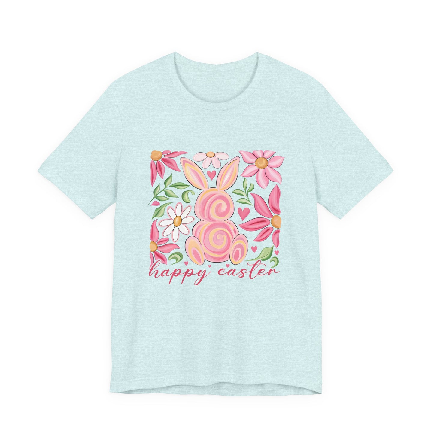 Easter Floral Bunny T-Shirt — "Happy Easter" Pastel Spring Tee