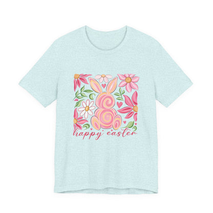 Easter Floral Bunny T-Shirt — "Happy Easter" Pastel Spring Tee