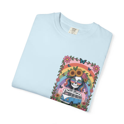 Day of the Dead VW Bus T-Shirt — Sugar Skull, Sunflower & Rainbow Hippie Tee