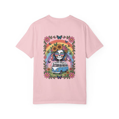 Day of the Dead VW Bus T-Shirt — Sugar Skull, Sunflower & Rainbow Hippie Tee