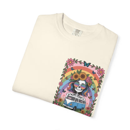 Day of the Dead VW Bus T-Shirt — Sugar Skull, Sunflower & Rainbow Hippie Tee