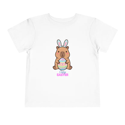 Toddler Tee — Cute Capybara Holding Easter Egg | "Happy Easter" Kids Shirt