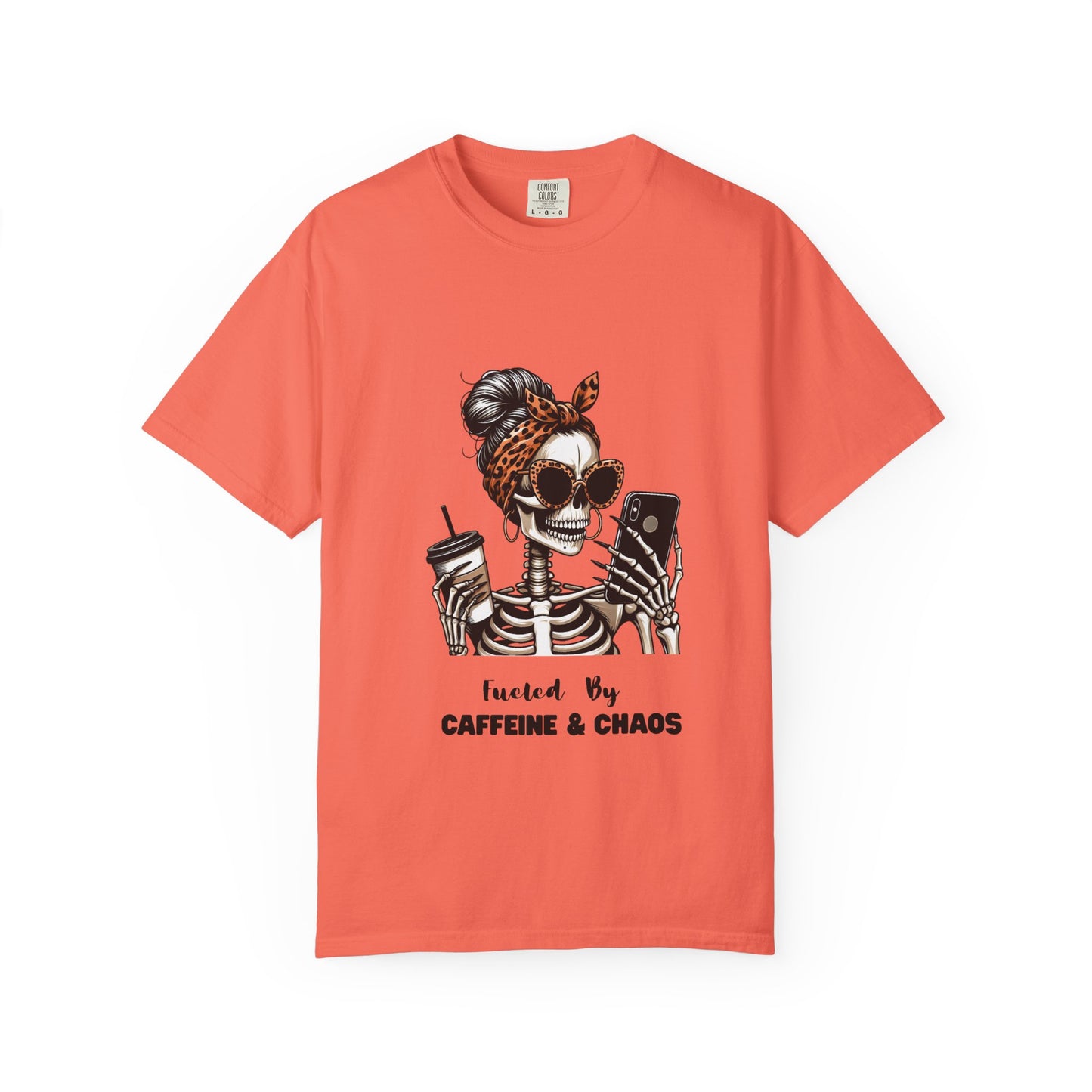 Caffeine & Chaos Skeleton Graphic T-Shirt | Coffee Skull Tee