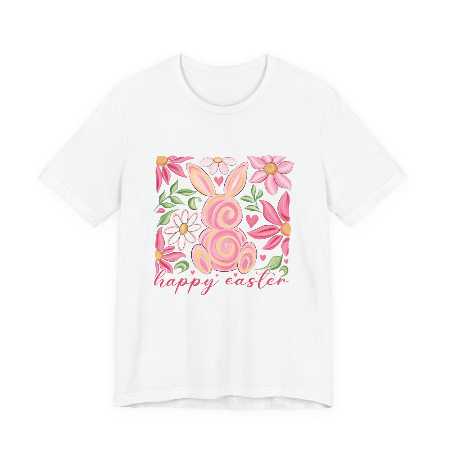 Easter Floral Bunny T-Shirt — "Happy Easter" Pastel Spring Tee