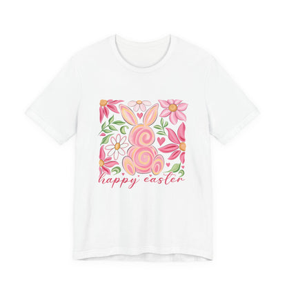 Easter Floral Bunny T-Shirt — "Happy Easter" Pastel Spring Tee