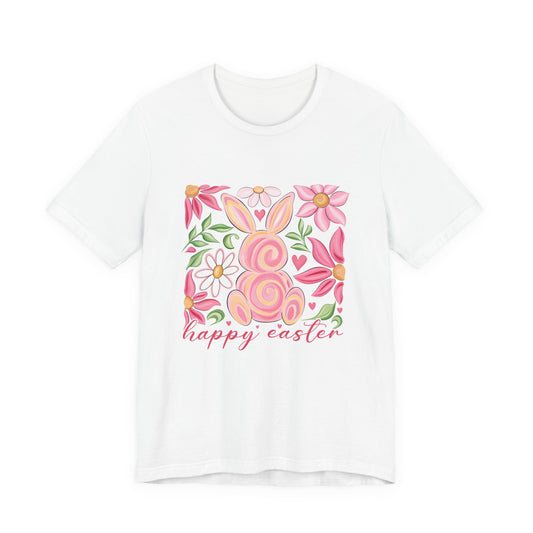 Easter Floral Bunny T-Shirt — "Happy Easter" Pastel Spring Tee