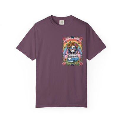 Day of the Dead VW Bus T-Shirt — Sugar Skull, Sunflower & Rainbow Hippie Tee