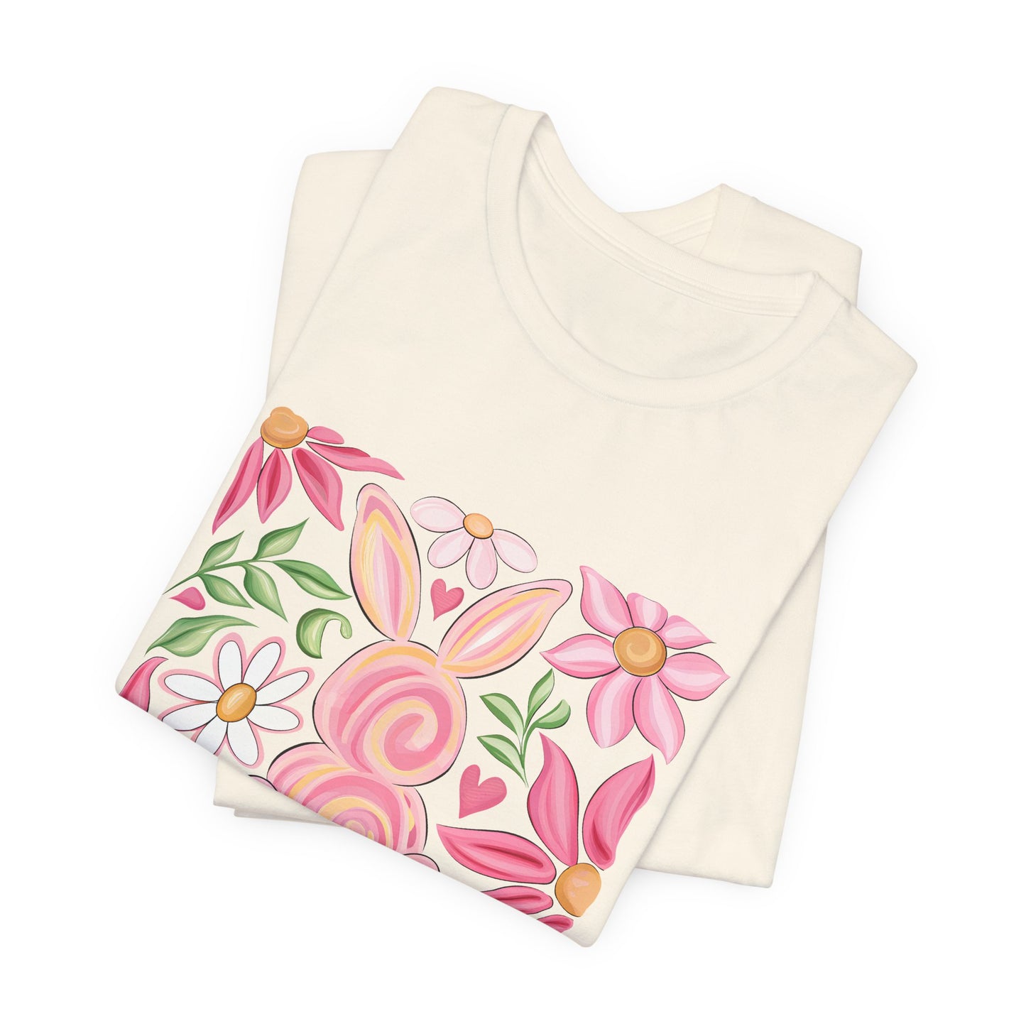 Easter Floral Bunny T-Shirt — "Happy Easter" Pastel Spring Tee