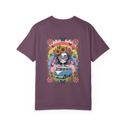 Day of the Dead VW Bus T-Shirt — Sugar Skull, Sunflower & Rainbow Hippie Tee
