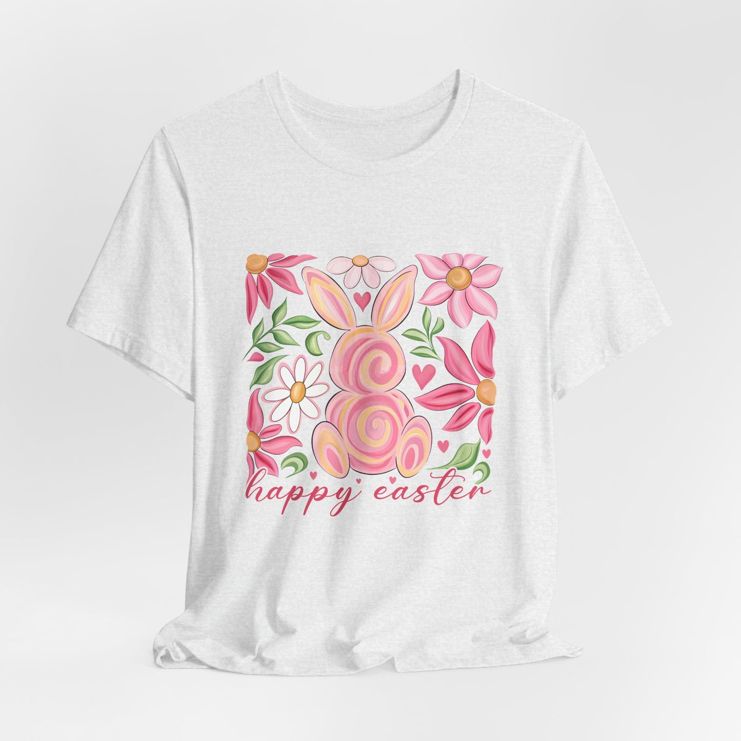 Easter Floral Bunny T-Shirt — "Happy Easter" Pastel Spring Tee
