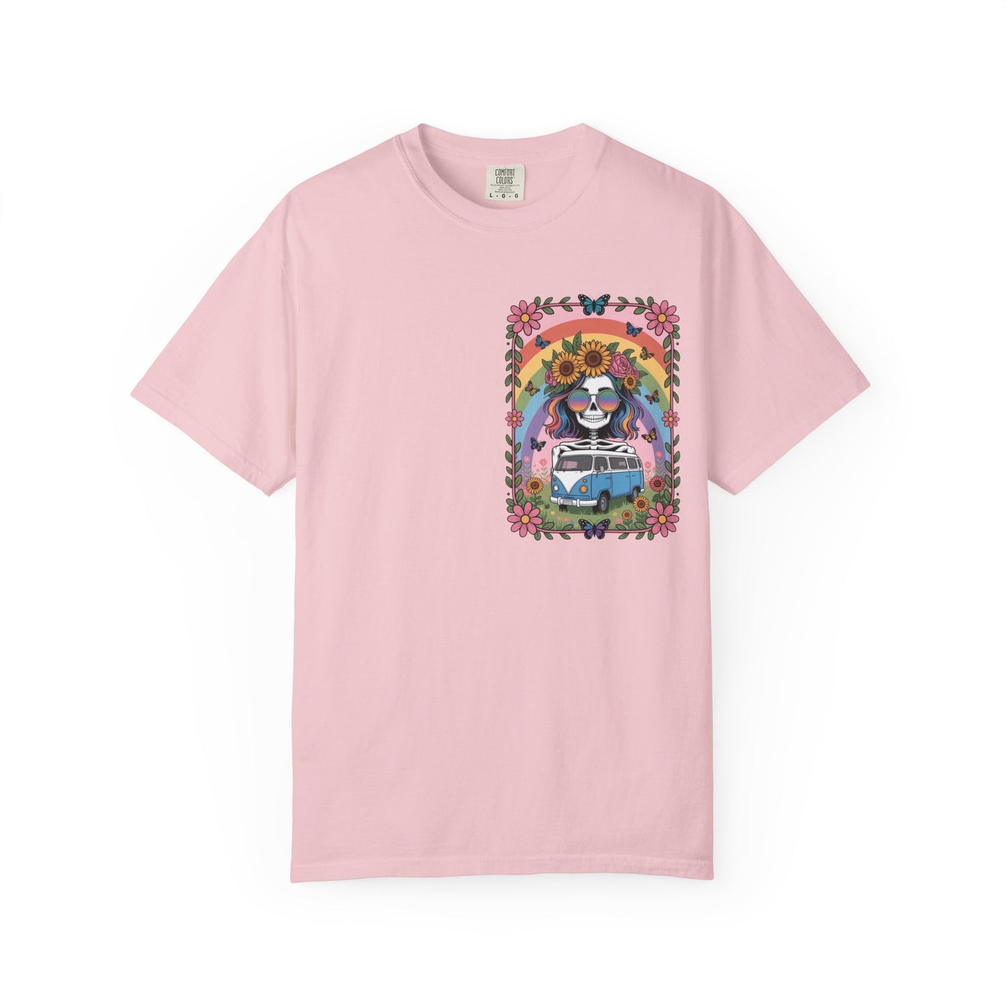 Day of the Dead VW Bus T-Shirt — Sugar Skull, Sunflower & Rainbow Hippie Tee