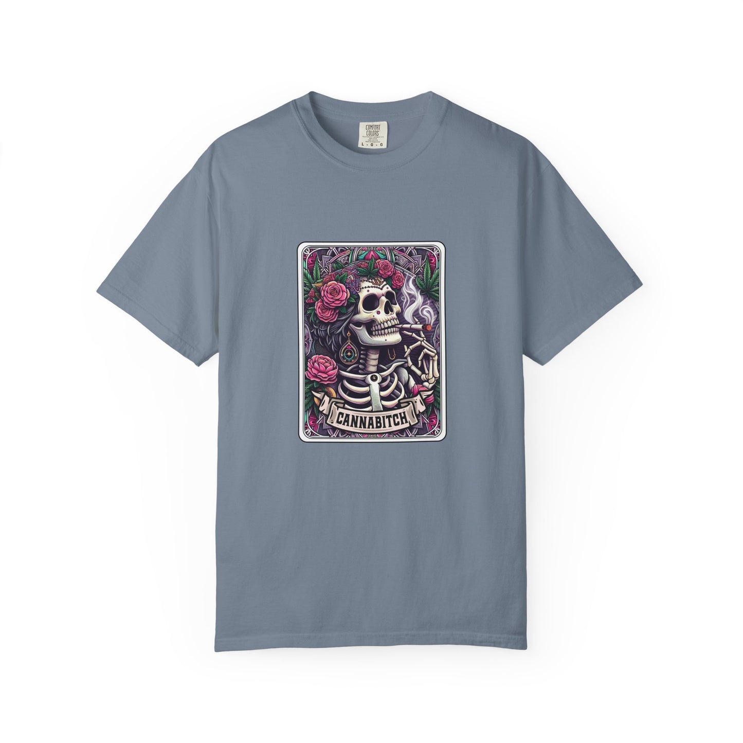 T‑Shirt — 'Cannabitch' Skull & Roses Graphic Tee